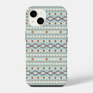 Coque Pour iPhone 14 Aztec Formes Motif Rusts Crème Turquoise-Bleu