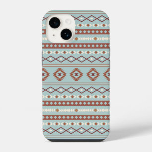 Coque Pour iPhone 14 Aztec Mixte Motif Motif Rusts Crème Bleu