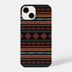 Coque Pour iPhone 14 Aztec Rusts Turquoise Noir Motifs mélangés Motif