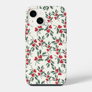 Coque Pour iPhone 14 Baies rouges de houx feuilles de gui vertes