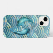 Coque Pour iPhone 14 Balances de poisson bleu doré (Verso Horizontal)