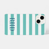 Coque Pour iPhone 14 Bande marine turquoise bleue et blanche nom person (Verso Horizontal)