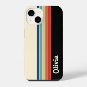Coque Pour iPhone 14 Bandes rétro de nom personnalisées