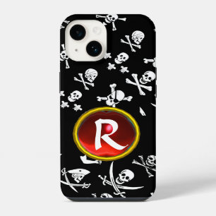 COQUE POUR iPhone 14 BANNIERES DE PIRATE NOIR CRÂNE, OS CROISÉS, ÉPÉES