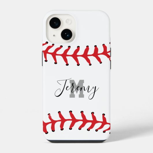 Coque Pour iPhone 14 Baseball Initiale & Nom (Verso)