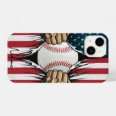 Coque Pour iPhone 14 Baseball Softball American Flag Patriotic (Verso Horizontal)