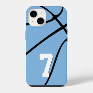 Coque Pour iPhone 14 Basket Bleu clair Joueur personnalisé Nombre Sport