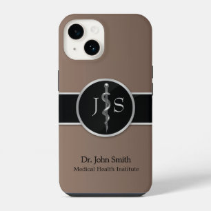 Coque Pour iPhone 14 Bâton d'Asclepius Médical Classe Noble Argent