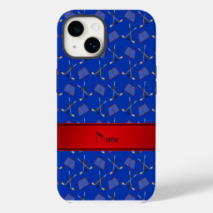 Coque Pour iPhone 14 Bâtons de hockey bleus personnalisés avec une band