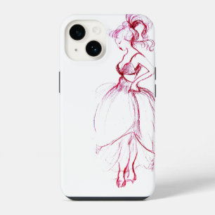 Coque Pour iPhone 14 BEAUTÉ EN ROBE ROSE Dessin Rouge Blanc