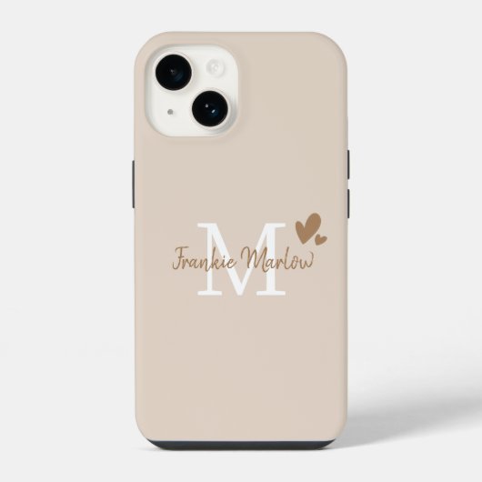 Coque Pour iPhone 14 Beige Minimal Moderne Monogramme initial Nom (Verso)