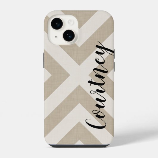 Coque Pour iPhone 14 Beige rustique X Chevron Monogramme (Verso)
