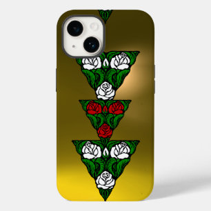 COQUE POUR iPhone 14 BELLE ART NOUVEAU BLANC ROSES ROUGES TRIANGLE
