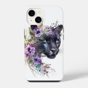 Coque Pour iPhone 14 Belle Panthère Florale Purple Aquarelle