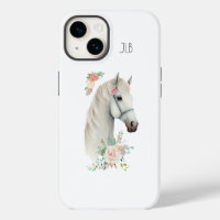 Belle tête de cheval blanc Boho Floral Monogramme