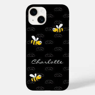 Coque Pour iPhone 14 Black abeilles amusant humour motif monogramme