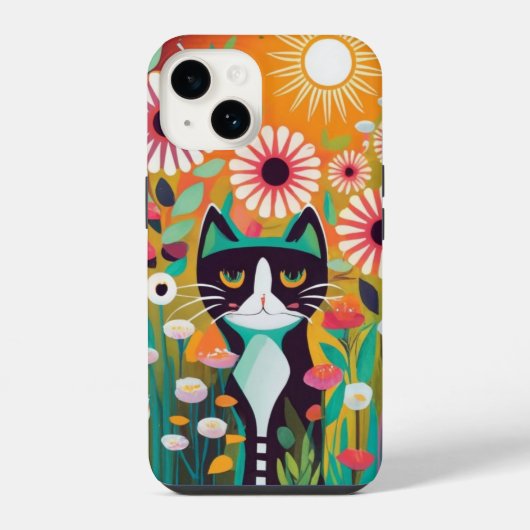 Coque Pour iPhone 14 Black Cat in The Garden (Verso)
