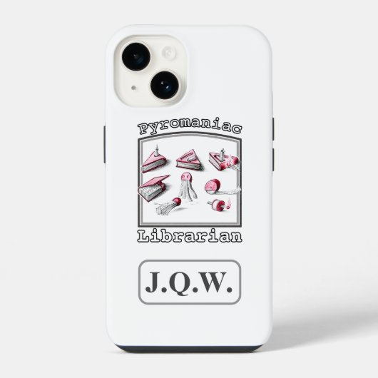 Coque Pour iPhone 14 Blanc Ajouter trois initiales Pyromaniaque Bibliot (Verso)