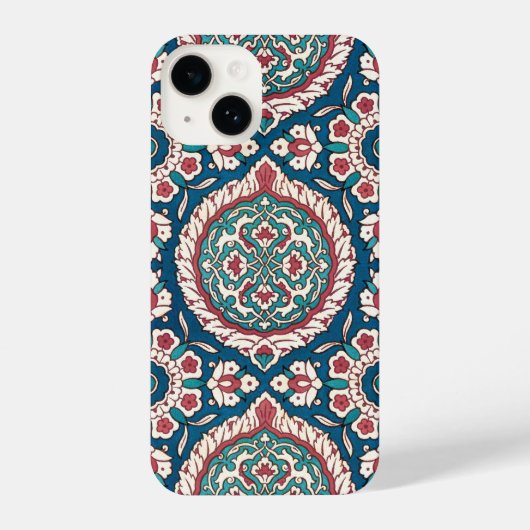 Coque Pour iPhone 14 Bleu blanc rouge Turquoise Oriental Azulejo Motif (Verso)