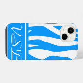 Coque Pour iPhone 14 Bleu clair Zèbre Impression avec monogramme (Verso Horizontal)