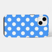 Coque Pour iPhone 14 Bleu frappant et grands pois blancs (Verso Horizontal)