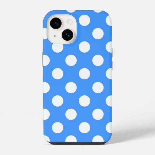 Coque Pour iPhone 14 Bleu frappant et grands pois blancs (Verso)