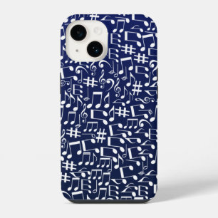 Coque Pour iPhone 14 Bleu Nuit Bleu de Cobalt Blanc Notes de Musique Da