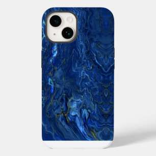 Coque Pour iPhone 14 Bleu Nuit & Marbre Faux Or Abstraction Acrylique