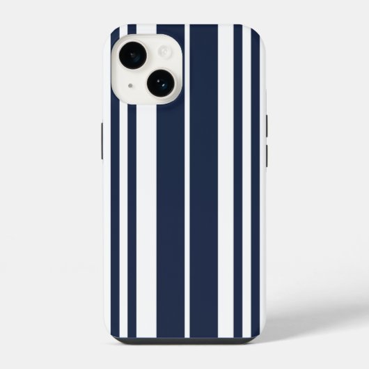 Coque Pour iPhone 14 Bleu Nuit Rayures Blanches Gras (Verso)