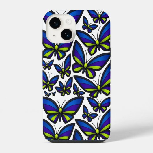 Coque Pour iPhone 14 Bleu Violet Vert Ailes Maintenant (Verso)