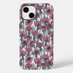 Coque Pour iPhone 14 Bleuet rose, fleurs sauvages sur fond blanc