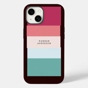 Coque Pour iPhone 14 Bloc de couleur à rayures horizontales Monogramme 