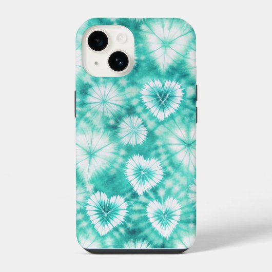 Coque Pour iPhone 14 Blue Hearts Tie Dye (Verso)