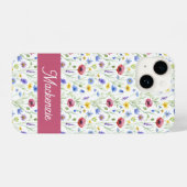 Coque Pour iPhone 14 Blue Pink Wildflower Botanical Custom Name  (Verso Horizontal)