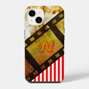 Coque Pour iPhone 14 Bobine de film de pop-corn or noir rayé
