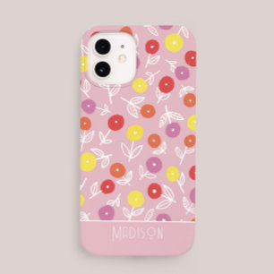 Coque Pour iPhone 14 Boho personnalisé rose moderne Floral nom modèle