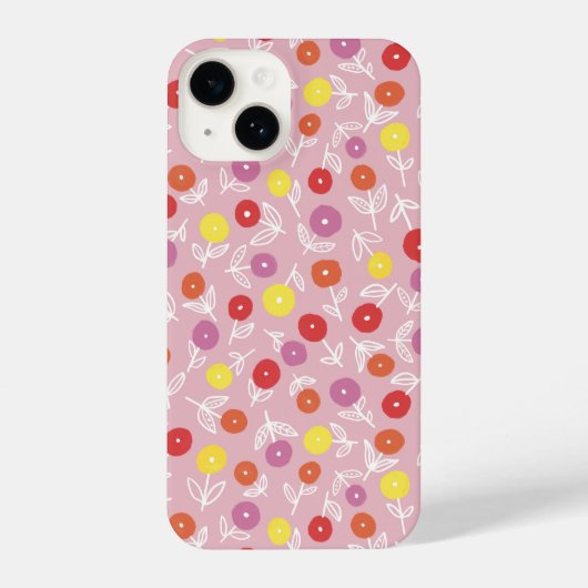 Coque Pour iPhone 14 Boho rose moderne motif floral (Verso)