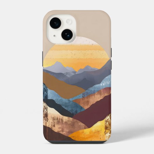 Coque Pour iPhone 14 Boho Sunset Mountains (Verso)