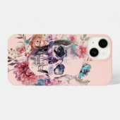 Coque Pour iPhone 14 Boîtier de téléphone à crâne floral, rose (Verso Horizontal)