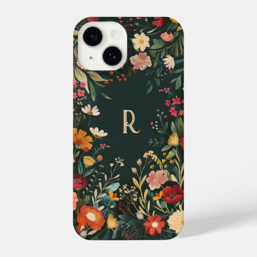 Coque Pour iPhone 14 Boîtier de téléphone monogramme floral personnalis (Verso)