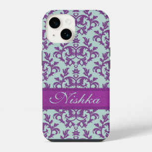 Coque Pour iPhone 14 Boîtier iphone damas botanique violet émeraude