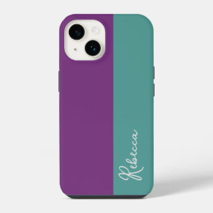 Coque Pour iPhone 14 Boîtier téléphonique bloc couleur pourpre et menth