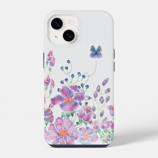 Coque Pour iPhone 14 Bordure florale et papillon (Verso)