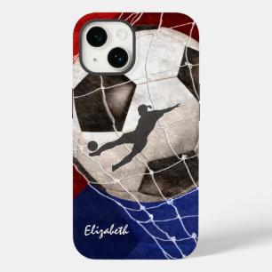 Coque Pour iPhone 14 Boule de soccer denting the net red blue fille de