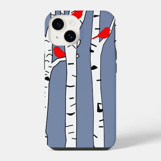 Coque Pour iPhone 14 Bouleaux et Oiseaux (Verso)