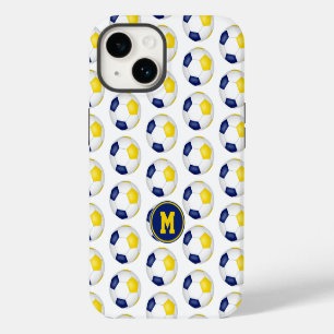 Coque Pour iPhone 14 boules de football en or bleu motif monogrammed