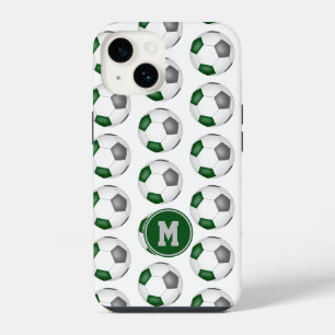 Coque Pour iPhone 14 boules de football gris vert motif monogrammé