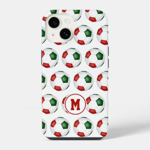 Coque Pour iPhone 14 boules de football vert rouge motif monogrammed