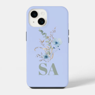 Coque Pour iPhone 14 bouquet de fleurs aquarelle bleu poussiéreux rusti