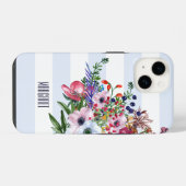 Coque Pour iPhone 14 Bouquet Floral Fleur sauvage Light Blue Stripes iP (Verso Horizontal)
